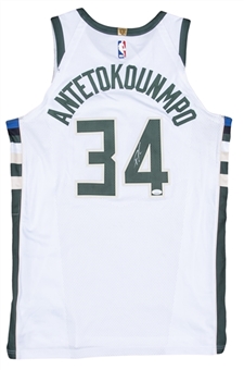 2018 Giannis Antetokounmpo Game Used, Photo Matched & Signed Milwaukee Bucks Home Jersey From 4/3/18 vs Boston (Sports Investors Authentication & JSA)